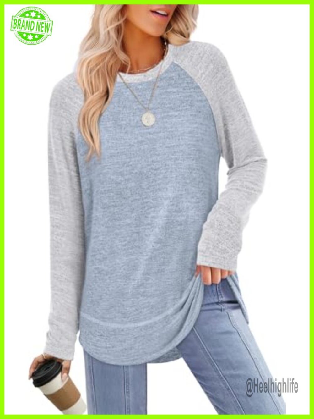 Womens Long Sleeve Tunic Top Loose Fit Crew Neck Pullover